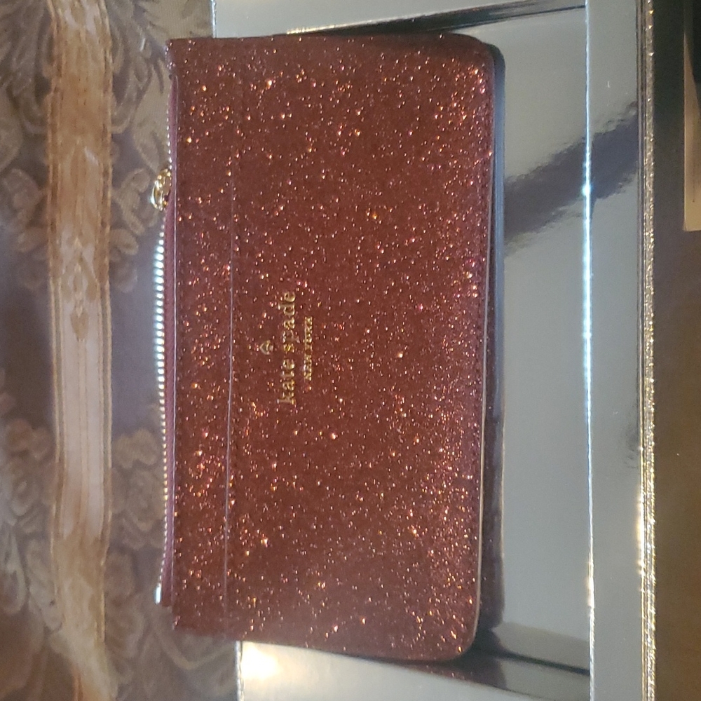 Kate spade new boxed zipper large slim cardholder glitz  just in